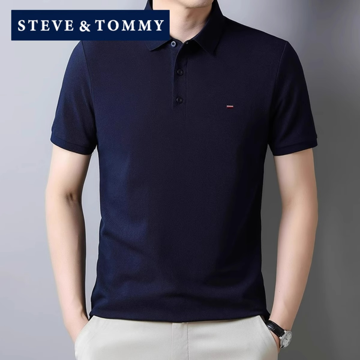 STEVE TOMMY史蒂夫汤米POLO衫男短袖商务休闲翻领男士T恤纯棉体恤