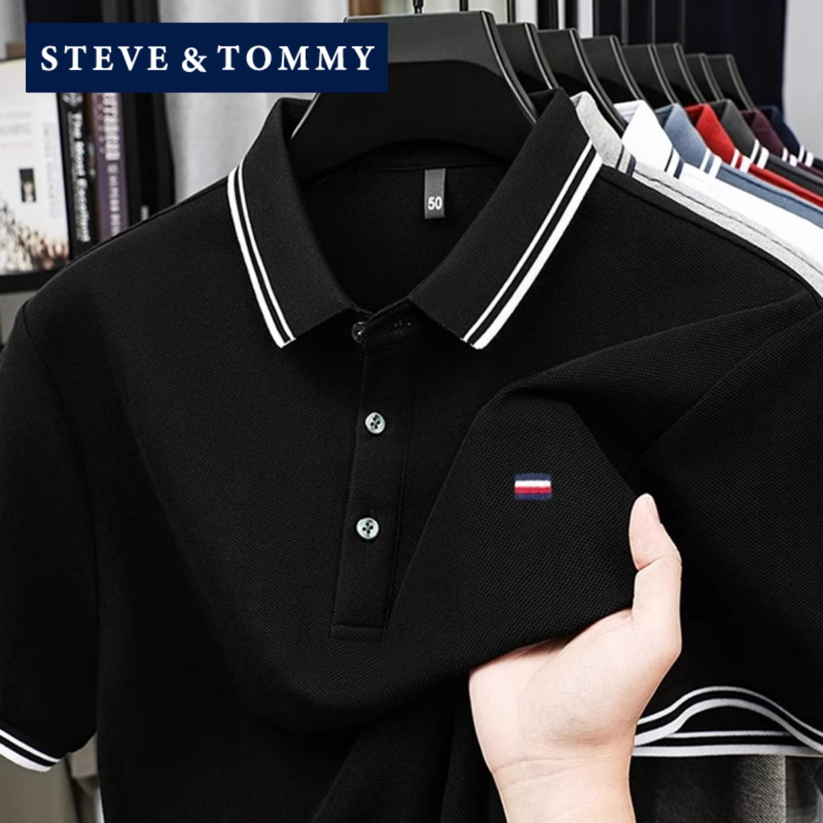 STEVE TOMMY史蒂夫汤米短袖POLO衫男夏季薄款纯棉休闲T恤刺绣上衣