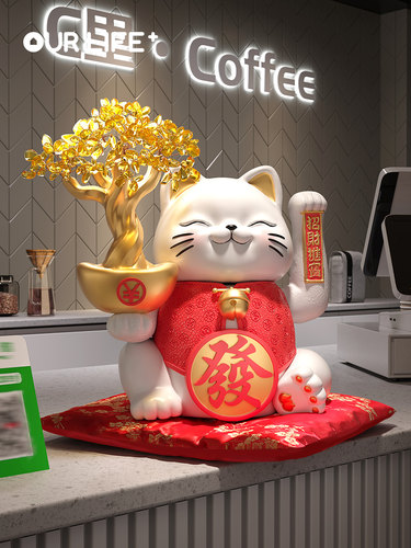 可爱的幸运猫饰品自动召唤水晶钱树店前台幸运工艺品开幕礼物