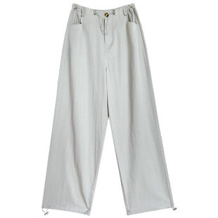 灰白色工装阔腿裤女春秋夏辣妹抽绳降落伞裤宽松休闲百搭直筒裤子