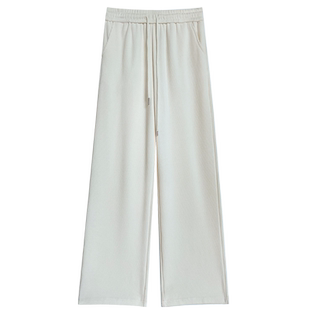 白色阔腿裤女2023新款爆款秋冬加绒加厚针织直筒裤仿羊绒糯米裤子