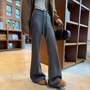 微喇垂感糯米运动裤 瑜伽裤 女秋冬加绒高腰显瘦修身 灰色羊毛喇叭裤