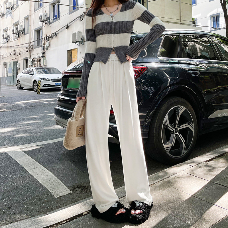 高腰简约长裤显瘦软糯阔腿裤