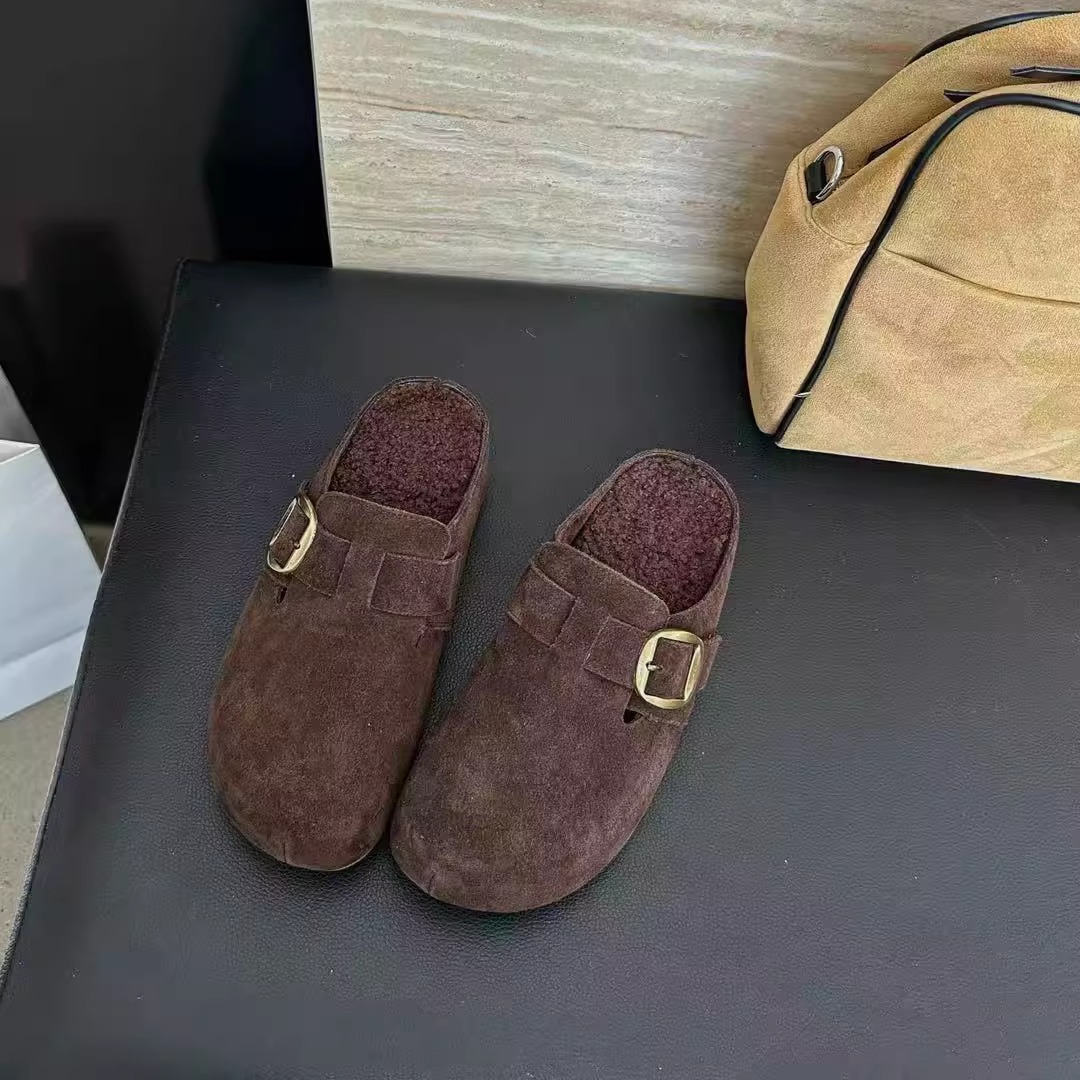 悦女鞋勃肯拖鞋加绒加厚25冬款女鞋保暖时尚百搭韩版潮鞋圆头耐磨