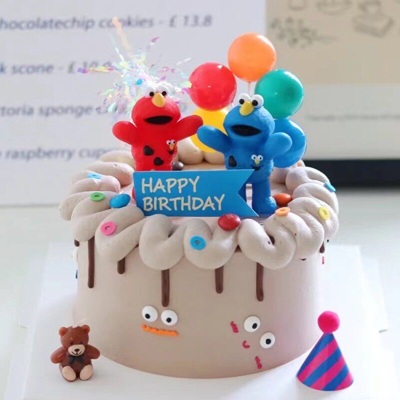 卡通网红红蓝芝麻街玩偶生日装饰配件插件六一儿童节蛋糕装饰摆件
