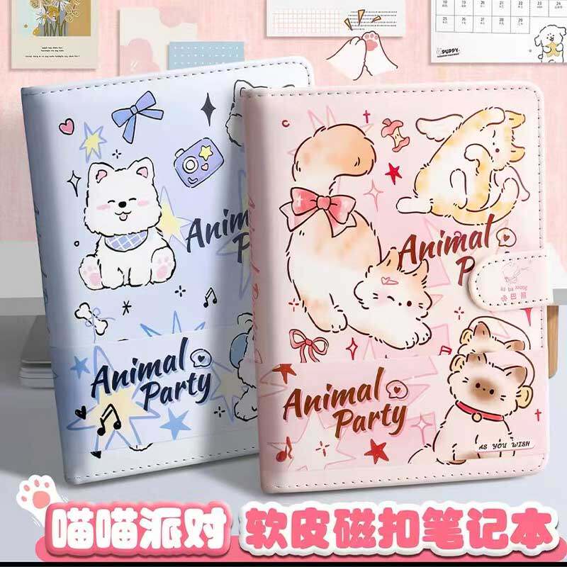 可爱小猫咪笔记本手账本卡通小狗皮面磁扣随身便携记事日记本儿童女孩高颜值女生手账本初中小学生加厚彩页本图片