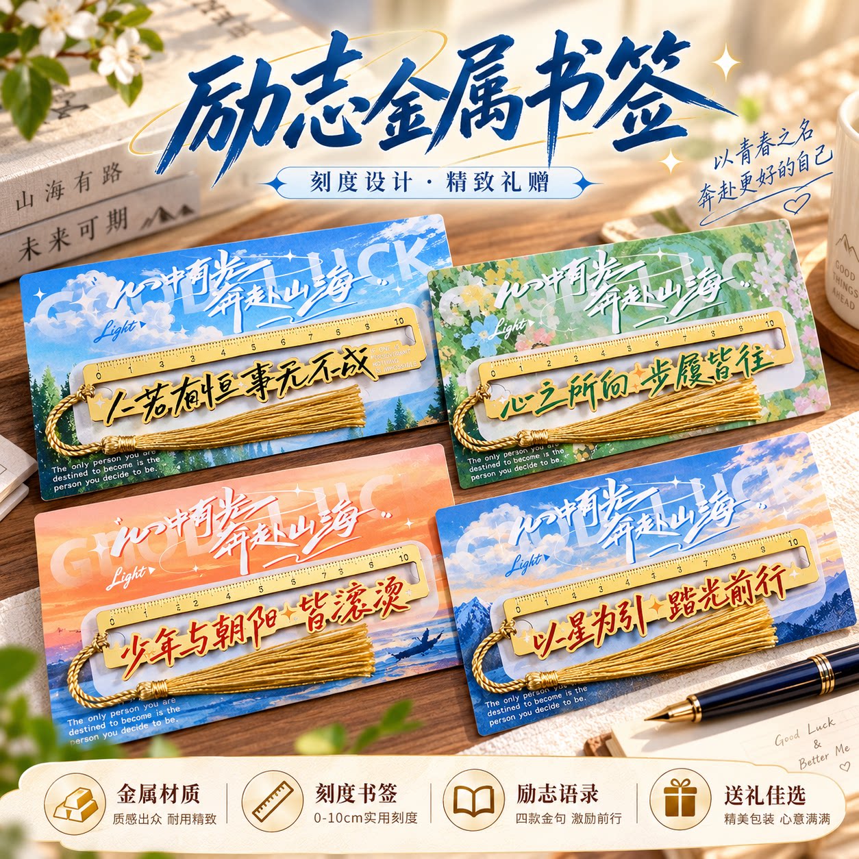 诗句系列金属书签中国风文艺初中生励志文字书签高颜值奖品文具毕业季送老师同学礼物国朝创意书页夹伴手礼物