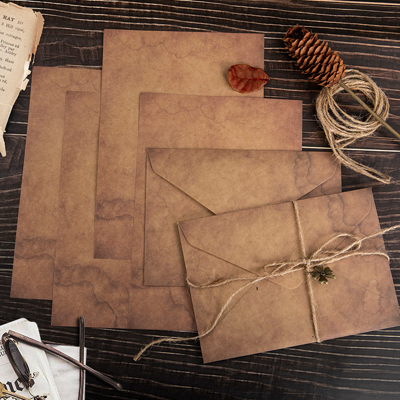 复古牛皮纸信纸信封套装简约小众a5手写情书信纸告白信笺怀旧浪漫麻绳