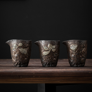 禅莲公道杯 陶瓷分茶器粗陶手工鎏金茶海大号中式仿古茶具匀茶杯