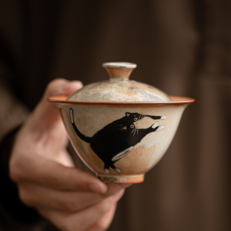 蕴华堂复古手工绘银陶瓷盖碗功夫茶具家用泡茶碗志野烧喝茶碗茶杯,餐饮具,盖碗,淘宝优惠券,粉丝福利购,淘宝优惠卷