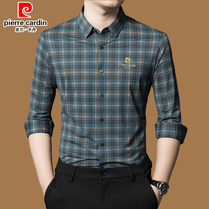 皮尔卡丹冰丝长袖衬衫男士