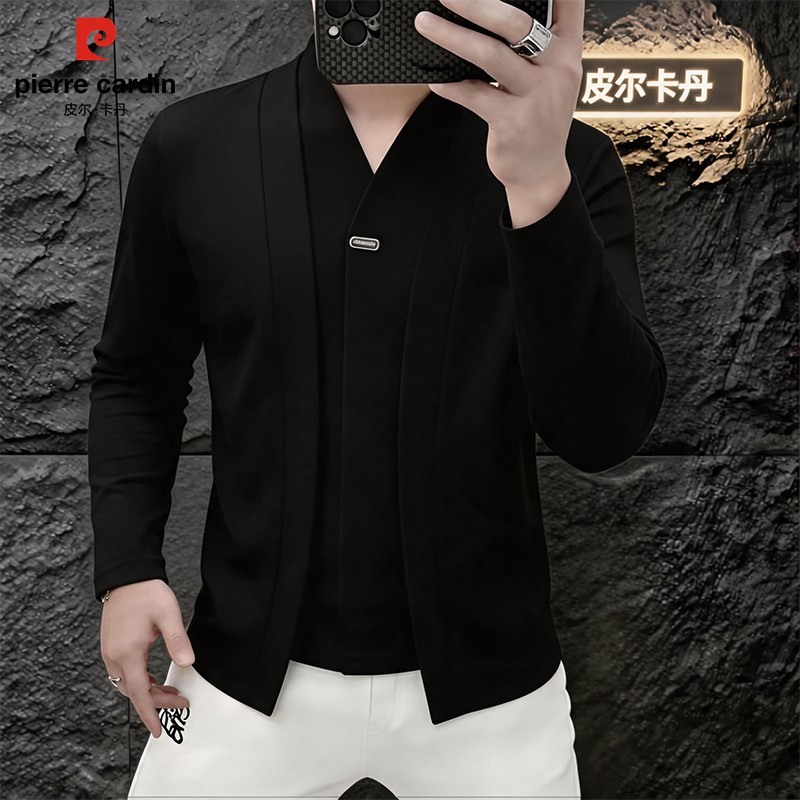皮尔卡丹新款轻奢V领假两件