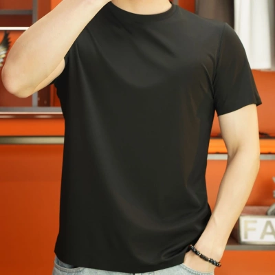 皮尔卡丹桑蚕丝男士短袖圆领T恤