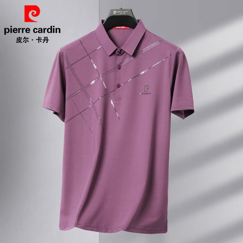 皮尔卡丹夏季新款男士短袖POLO衫条纹中年T恤商务休闲爸爸男装薄