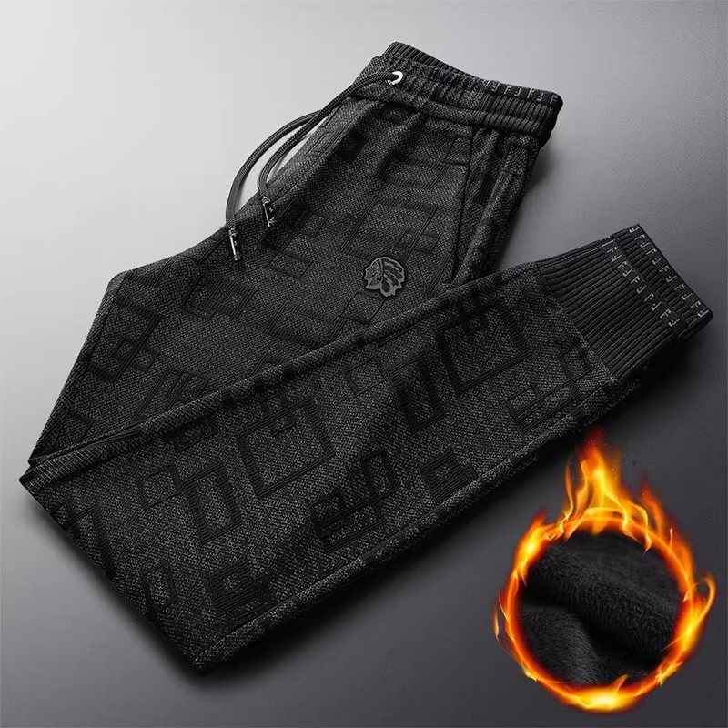 美国苹果AEMAPE松紧腰男士加绒保暖休闲裤子秋冬针织直筒长裤束脚