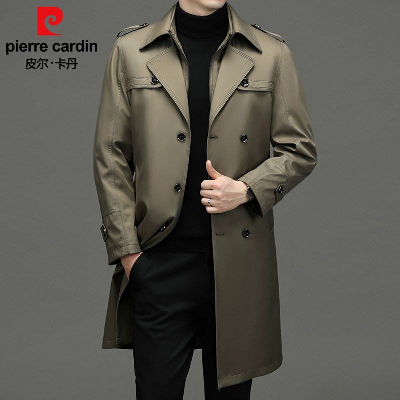皮尔卡丹90%白鸭绒羽绒服中长款风衣男士秋冬季防风中年爸爸外套