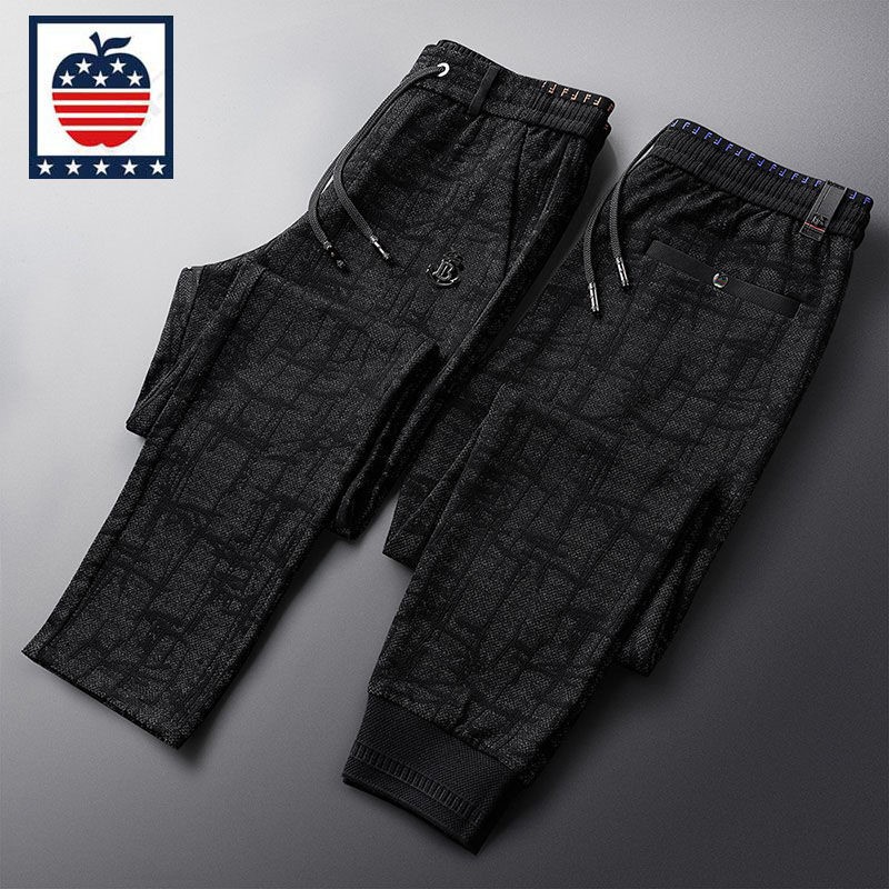 美国苹果AEMAPE休闲裤男秋冬暗纹提花男裤宽松弹力长裤子商务中年