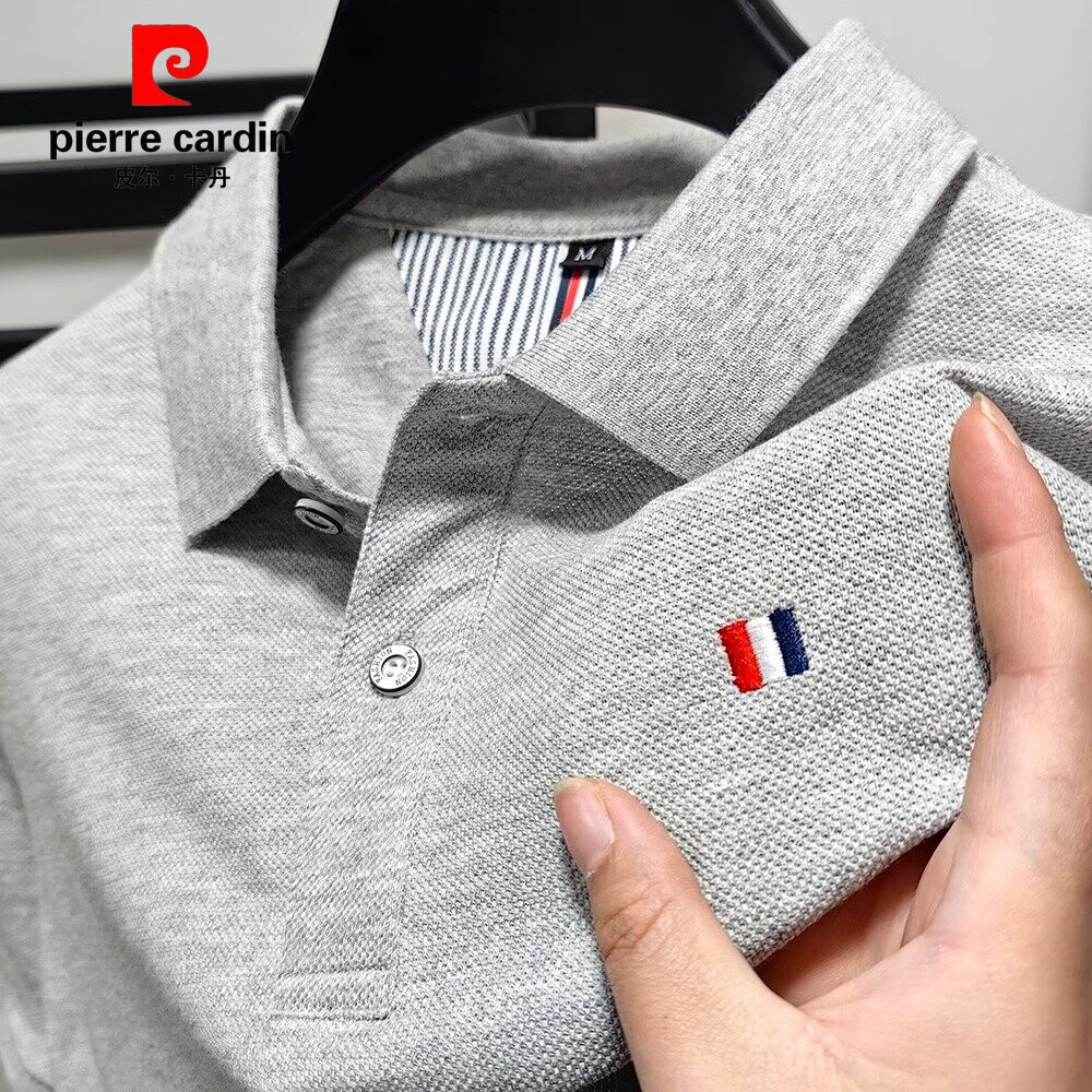 皮尔卡丹夏季男士纯棉短袖T恤2024新款中年爸爸装宽松开叉polo衫