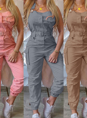 Women's workwear jumpsuit with waistband sleeveless suspende