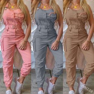 Women's workwear jumpsuit with waistband sleeveless suspende
