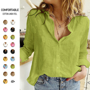 long sleeved large size loose shirt Women linen