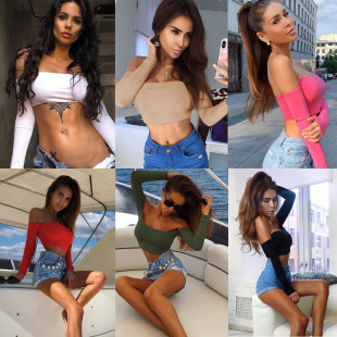 long shirt with base women neck top one sleeved Sexy crop