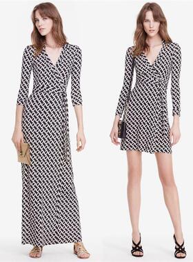 Black and white chain women's dress with wrap around skirt