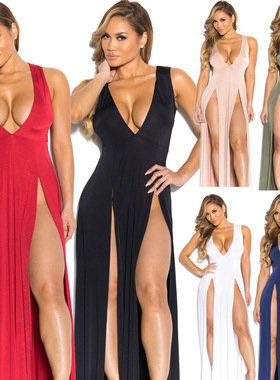 Long deep V slit bandage skirt nightclub skirt wish party