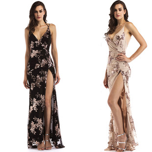 dress deep Sexy split long neck floor camisole