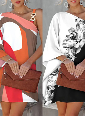 Women's sexy slanted neck off shoulder dress