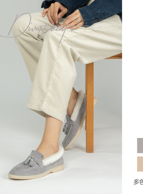 Mattina嬉游曲K131反绒女流苏乐福毛毛鞋羊羔毛绒真皮秋冬一脚蹬