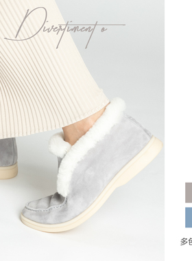 Mattina嬉游曲K138反绒女踝靴雪地靴羊羔毛绒真皮秋冬手工毛毛鞋