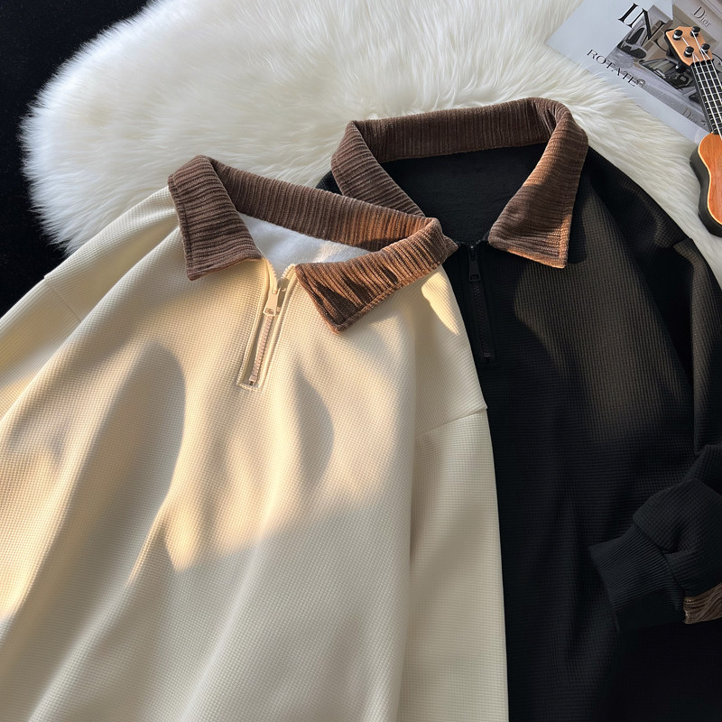 WX920/P55春装新款华夫格拉链polo衫大码卫衣男，男装卫衣，电商A018