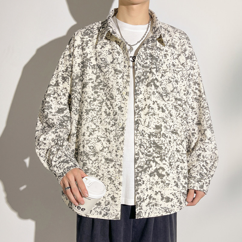 特批P38现货秋冬新款扎染肌理感大码长袖衬衫M-6XL,男装衬衫,电商A018