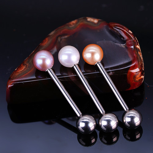 rockboil钛钢舌钉天然珍珠