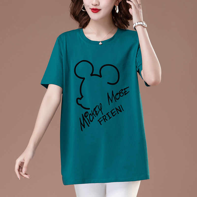 纯棉短袖T恤女中年妈妈装夏季新款大码宽松遮肚显瘦洋气半袖上衣