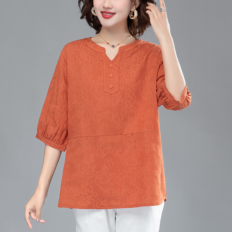 七分袖宽松中年纯棉T恤女