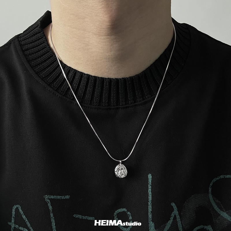 肌理质感小银饼项链男女