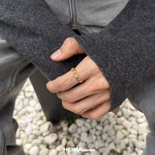 原创分叉十字架S925纯银戒指男食指小众设计轻奢拼色戒子单身戒