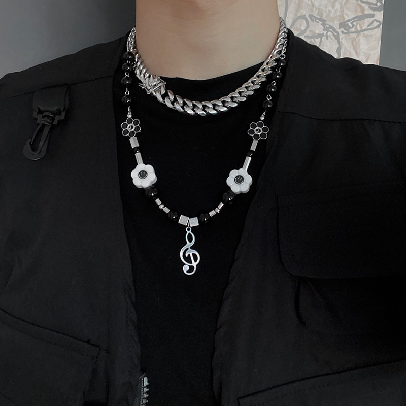 欧美音符拼接项链男女嘻哈配饰说唱歌手rap同款笑脸潮牌网红 - 实物图