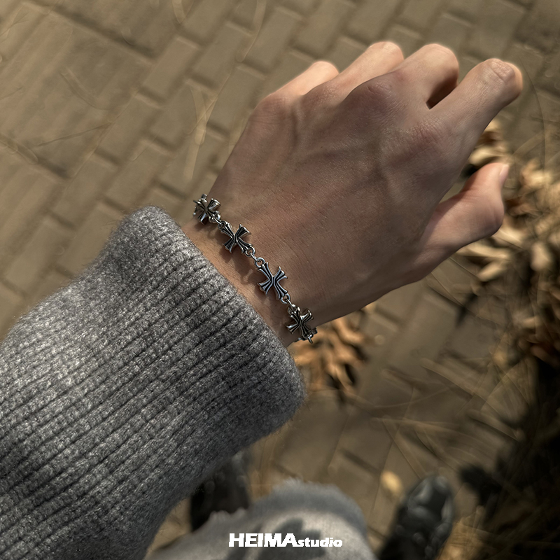 复古十字架拼接手链男