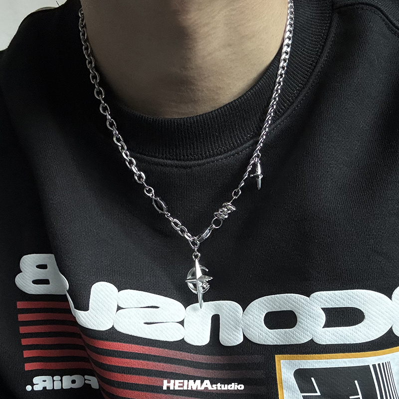 星月吊坠嘻哈潮流项链男