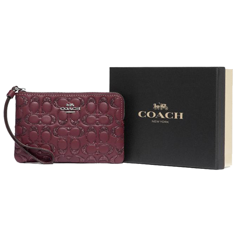 COACH/蔻驰女包 中长款浮雕亮片钱包钱包礼盒 F80214牛皮正品新款