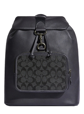 COACH蔻驰男士灰色logo抽绳款双肩包背包书包旅行包电脑包