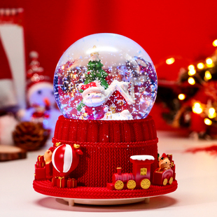 圣诞节小火车水晶球音乐盒飘雪旋转八音盒桌面装 饰男女生节日礼物