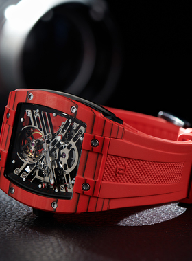 OBLVLO欧宝罗红色碳纤维进口机械手表男镂空男卢浮宫运动表男防水