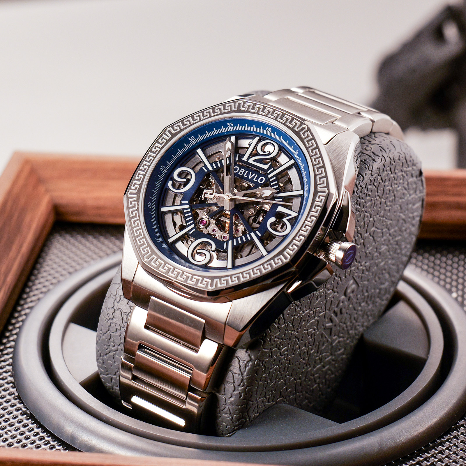 OBLVLO欧宝罗文艺复兴系列全自动机械表男士镂空强夜光钢带防水表