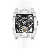 OBLVLO欧宝罗酒桶形镂空全自动陀飞轮白色碳纤维手表超强夜光奢华