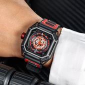 OBLVLO欧宝罗原创机械表国际设计奖男士 红方形镂空手表送男友礼物