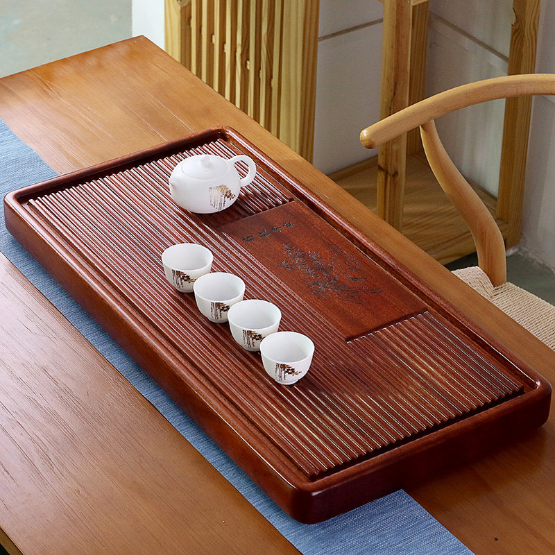 整块实木茶盘功夫茶具茶海 花梨木原木家用简约个性排水茶台托盘